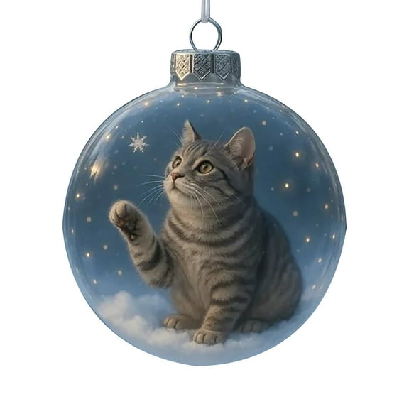 ZLBDYG Cute Cat Christmas Ornaments Set, 2d Acrylic Cat Encased in Snow Globes Pattern with Winter Charm, Storybook-Themed Holiday Decor for Cat Lovers and Xmas Tree Decoration