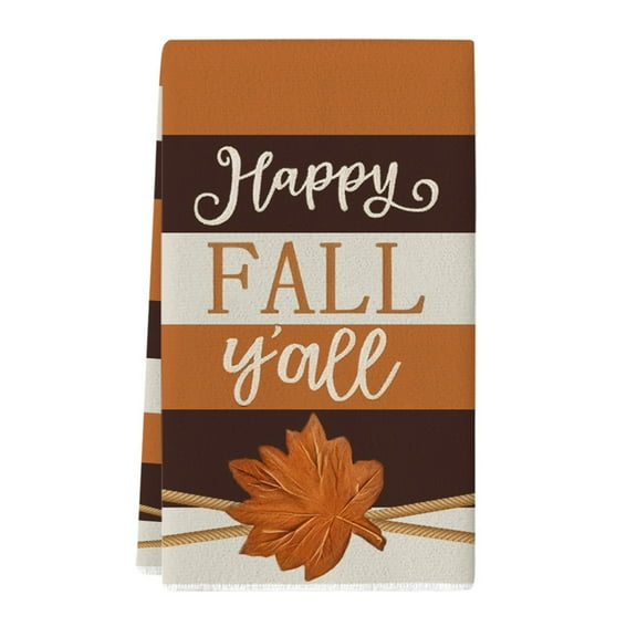 ZLBDYG Decorative Fall Leaves Pumpkin Print Kitchen Towels Set - 15.8x23.6 Inch Absorbent Farmhouse Dish Drying Plaid Stripes Towels for Autumn Thanksgiving Home Decor