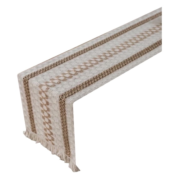 ZLBDYG Farmhouse Style Retro Cotton Linen Table Runner with Handmade Fringe - Durable Rustic Jute Burlap Dining Table Scarf for Wedding Dresser Decor and Centerpiece