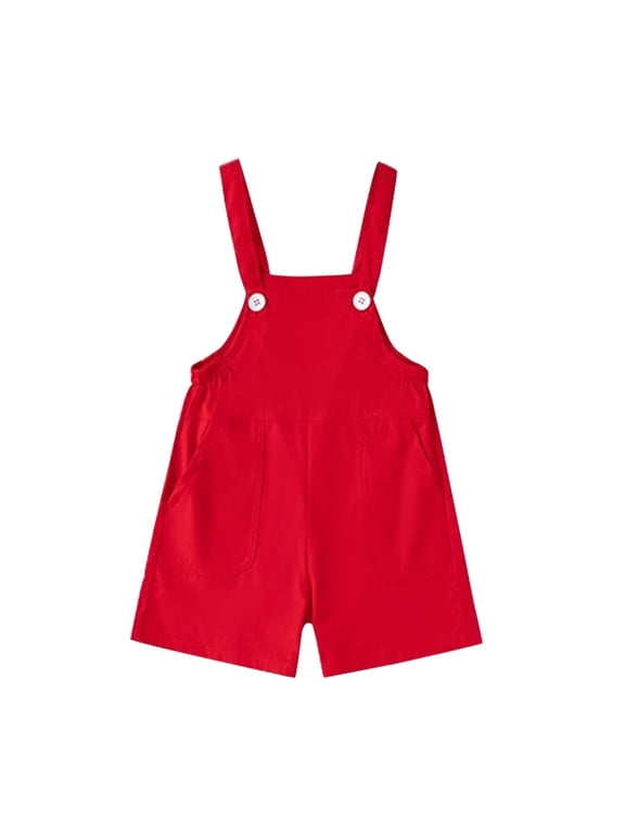 Girls Boys Overalls Shorts Adjustable Strap Shortall Loose Casual Preppy Romper Summer Solid Pocket School 𝗨niform
