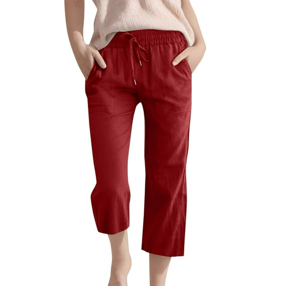 ZLBDYG Girls Linen Capri Pants Drawstring Straight Wide Leg Cropped Capris Trousers High Waisted Pants Summer Beach Vacation Clothes