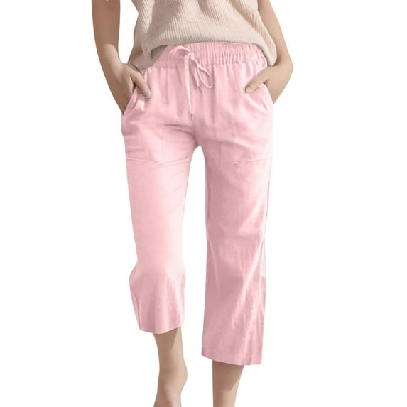 ZLBDYG Girls Linen Capri Pants Drawstring Straight Wide Leg Cropped Capris Trousers High Waisted Pants Summer Beach Vacation Clothes