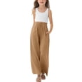 thumbnail image 1 of ZLBDYG Girls Pants Linen Summer Casual Pant Drawstring Elastic High Waist Wide Leg Pants Youth Palazzo Boho Trousers with Pockets, 1 of 6