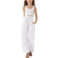 thumbnail image 1 of ZLBDYG Girls Pants Linen Summer Casual Pant Drawstring Elastic High Waist Wide Leg Pants Youth Palazzo Boho Trousers with Pockets, 1 of 6