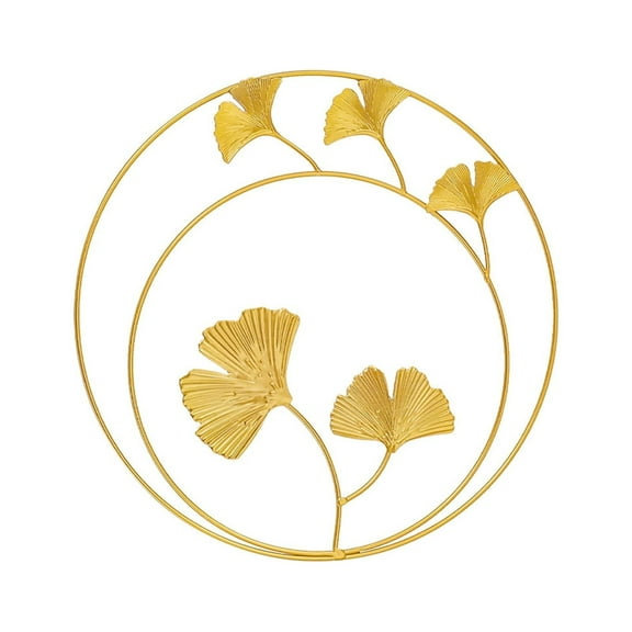 ZLBDYG Gold Leaves Wall Decor, 3D Room Wall Decor, Handmade Art Metal Round Golden Ginkgo Leaf Decorative Wall Sculpture for Home Living Room and Bedroom, 11 inchs