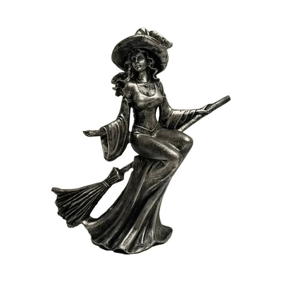 ZLBDYG Gothic Witch Figurine with Moon and Book Accents - Solid Black Resin Sculpture for Mystical Home Altar Decor, Waving Gesture Halloween Collectible Display