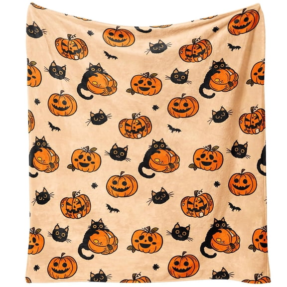ZLBDYG Halloween Themed Cotton Flannel Throw Blanket - Soft Black Cat Pumpkin Bat Print for Couch, Bed, Dorm Room, Cozy Fall Decor for Women and 𝗞𝗶𝗱𝘀
