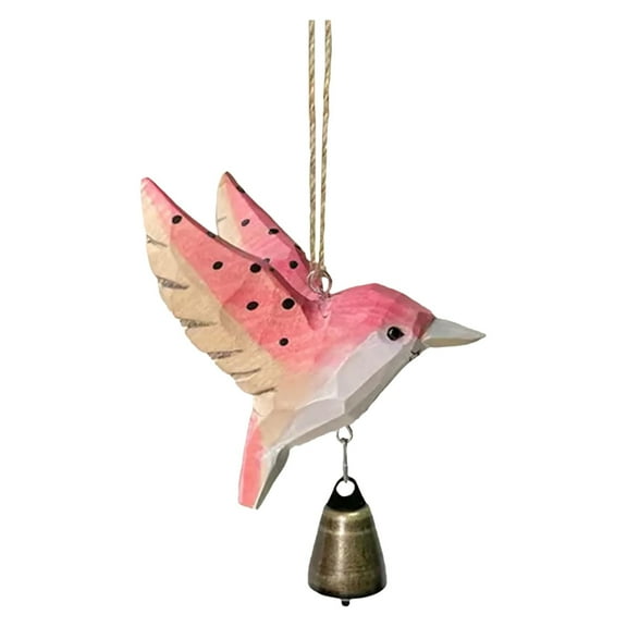 ZLBDYG Hand-Carved Wooden Hummingbird Ornament – Nature-Inspired Hanging Garden Decor with Bell, Unique Handmade Gift for Bird Lovers & Home Decoration