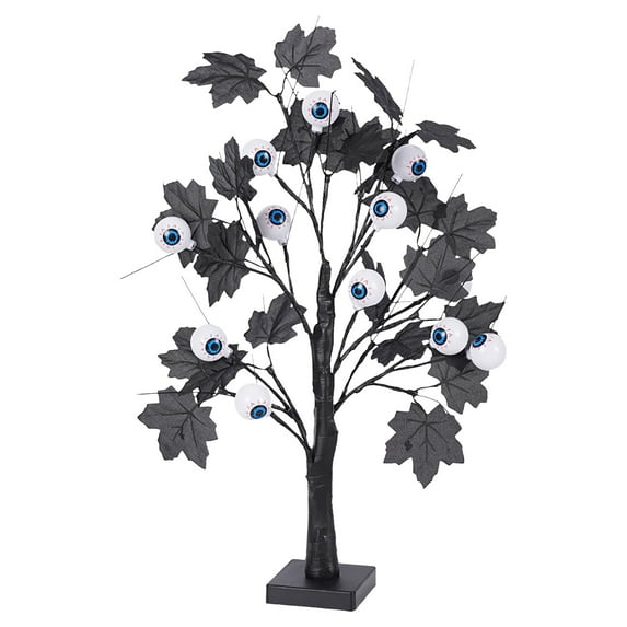 ZLBDYG LED Halloween Tree Night Light with Pumpkin Ghost Spider and Eyeball Ornaments - Battery Powered Tabletop Decor for Indoor Home Thanksgiving Day Festival Lighting