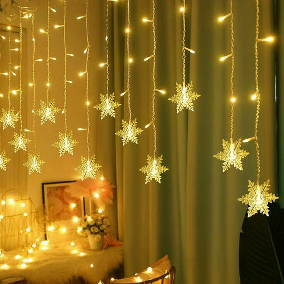 ZLBDYG LED Snowflake Curtain Lights with String Lights, Energy Efficient Christmas Decorative Lighting for Indoor Outdoor Use, Winter Themed Party Decor with Multiple Lighting Modes