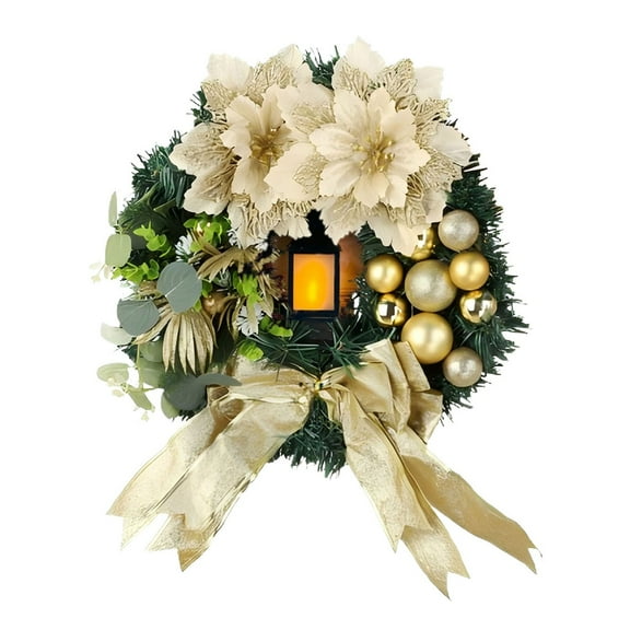 ZLBDYG Large Artificial Lighted Christmas Wreath with Flameless Lamp - Front Door Holiday Decor with Bow Ribbon, Battery Operated Indoor Outdoor Garland for Porch Welcome Decoration
