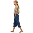 thumbnail image 1 of ZLBDYG Linen Capri Pants Girls 2026 Spring Summer Casual Drawstring Side Button Capris Kids Elastic Waist Wide Leg Cropped Shorts, 1 of 5