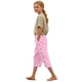 thumbnail image 1 of ZLBDYG Linen Capri Pants Girls 2026 Spring Summer Casual Drawstring Side Button Capris Kids Elastic Waist Wide Leg Cropped Shorts, 1 of 5