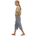 thumbnail image 1 of ZLBDYG Linen Capri Pants Girls 2026 Spring Summer Casual Drawstring Side Button Capris Kids Elastic Waist Wide Leg Cropped Shorts, 1 of 5
