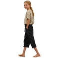 thumbnail image 1 of ZLBDYG Linen Capri Pants Girls 2026 Spring Summer Casual Drawstring Side Button Capris Kids Elastic Waist Wide Leg Cropped Shorts, 1 of 5
