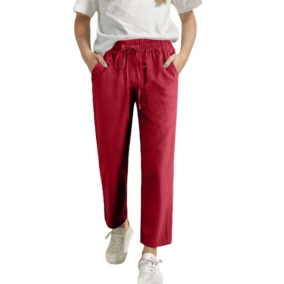ZLBDYG Linen Pants Girls High Waist Carrot Straight Leg Summer Bottoms Teen Kids Drawstring Ankle Length Tapered Trousers Slacks