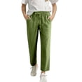 thumbnail image 1 of ZLBDYG Linen Pants Girls High Waist Carrot Straight Leg Summer Bottoms Teen Kids Drawstring Ankle Length Tapered Trousers Slacks, 1 of 6