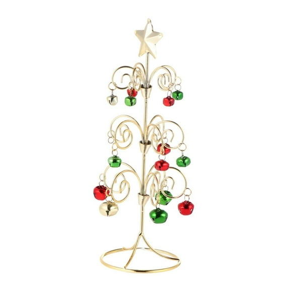 ZLBDYG Mini Desktop Metal Christmas Tree with Bell Decoration - 11.4x3.9 Inch Small Tabletop Holiday Tree for Window Display, Office, Shelf Decor and Festive Home Accents