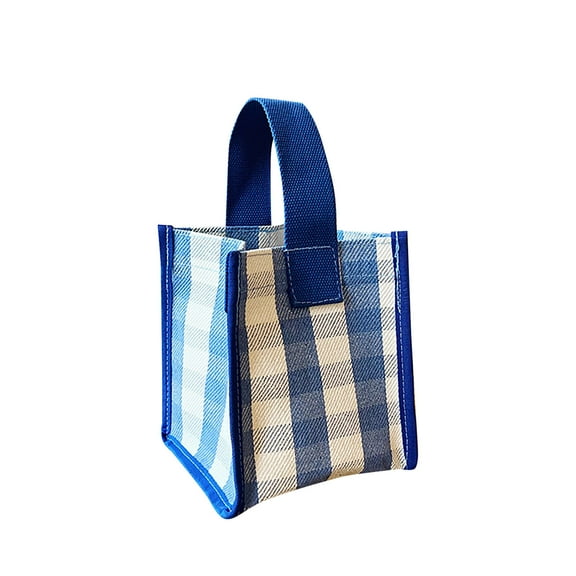 ZLBDYG Mini Plaid Canvas Lunch Bag – Stylish Small Square Portable Tote for Work, Picnic & Shopping – Lightweight Fashion Storage Bag with Handles for Women & 𝗞𝗶𝗱𝘀 (7x6in)