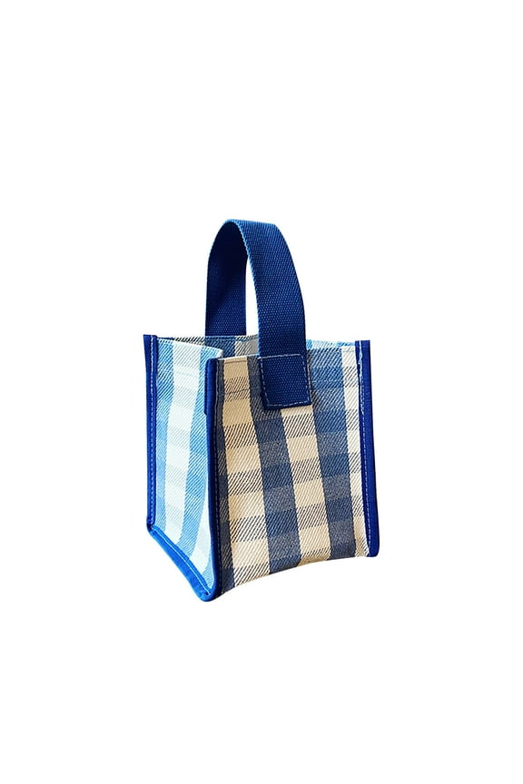 Mini Plaid Canvas Lunch Bag – Stylish Small Square Portable Tote for Work, Picnic & Shopping – Lightweight Fashion Storage Bag with Handles for Women & 𝗞𝗶𝗱𝘀 (7x6in)
