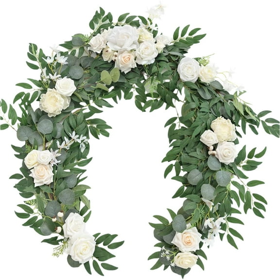 ZLBDYG Realistic Artificial Rose Greenery Garland with Lifelike Leaves - Botanical Vine for Wedding Table Chair Decor, Rustic Arch Centerpiece Arrangement and Party Backdrop