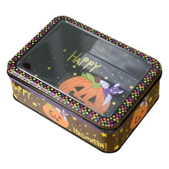 ZLBDYG Reusable Halloween Themed Candy Tin Container with Lid - Creative Trick or Treat Storage Jar for Cookies, Festive Thanksgiving Desserts & Party Snack Packaging