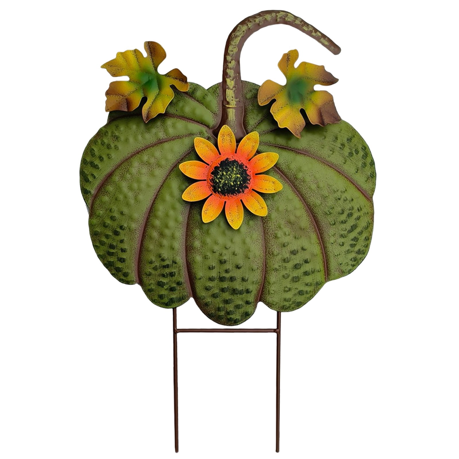 ZLBDYG Rustic Metal Pumpkin Hanging Decoration & Stake Garden Outdoor Decor - Fall Thanksgiving Yard Sign with Green Stem for Lawn Pathway Porch Autumn Festival Seasonal Decoration