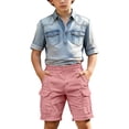 thumbnail image 1 of ZLBDYG Teen Boys Cotton Cargo Shorts Summer Casual Elastic Waist Hiking Shorts Kids Athletic Knee Length Shorts with Multi Pockets, 1 of 8