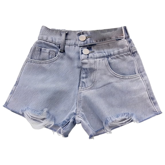 ZLBDYG Toddler Girls Ripped Denim Shorts Fra𝐲ed Hem Y2K Jean Shorts Kids Summer High Waist Loose Fit Distressed Jorts with Pockets