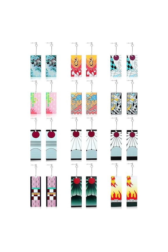12 Pairs Women's Tanjiro Earrings Anime Demon Slayer Earrings Cosplay Fashion Double-sided Acrylic Alloy Resin Earrings