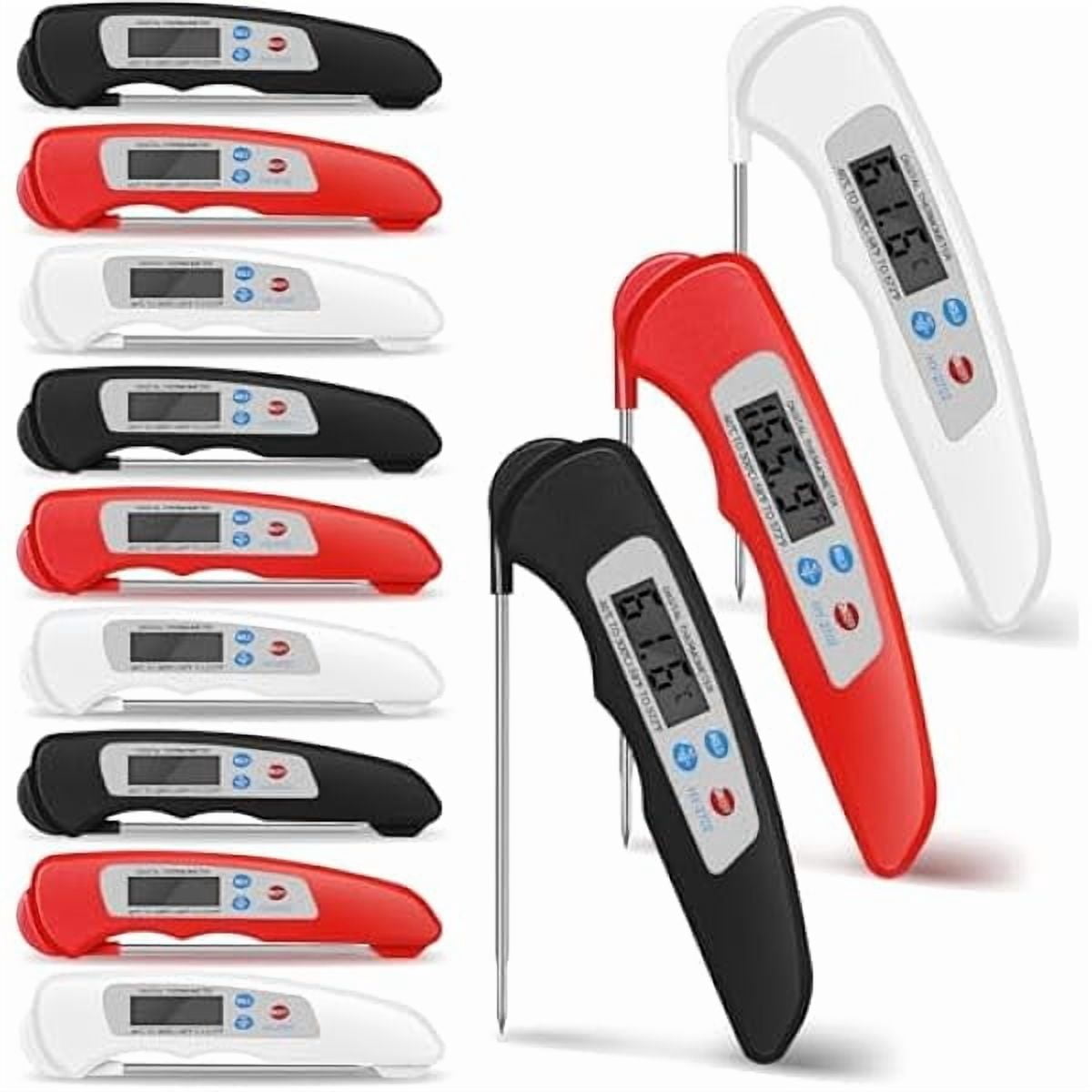 ZLC 12 Pcs Digital Meat Thermometer with Probe Waterproof Instant Read Foldable Food Thermometer with Magnet for Kitchen Grilling Cooking Turkey Baking BBQ(Black, Red, White)