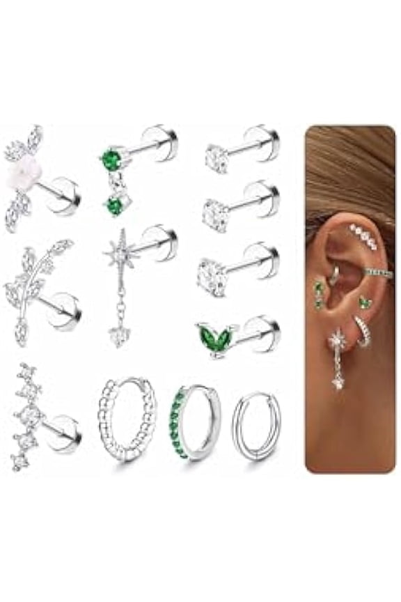 16 Gauge Cartilage Earrings for Women Flat Back-Hypoallergenic Surgical Stainless Steel Stud Hoop Cartilage Earring Set Daith Conch Tragus Helix Piercing Jewelry Single PC