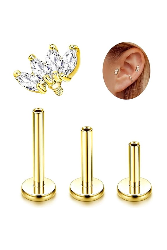 16G G23 Titanium Tragus Conch Helix Piercing Jewelry 6mm 8mm 10mm - Internally Threaded Flat Back Stud Cartilage Earrings Hypoallergenic Forward Earlobe Labret Tragus Piercing Jewelry