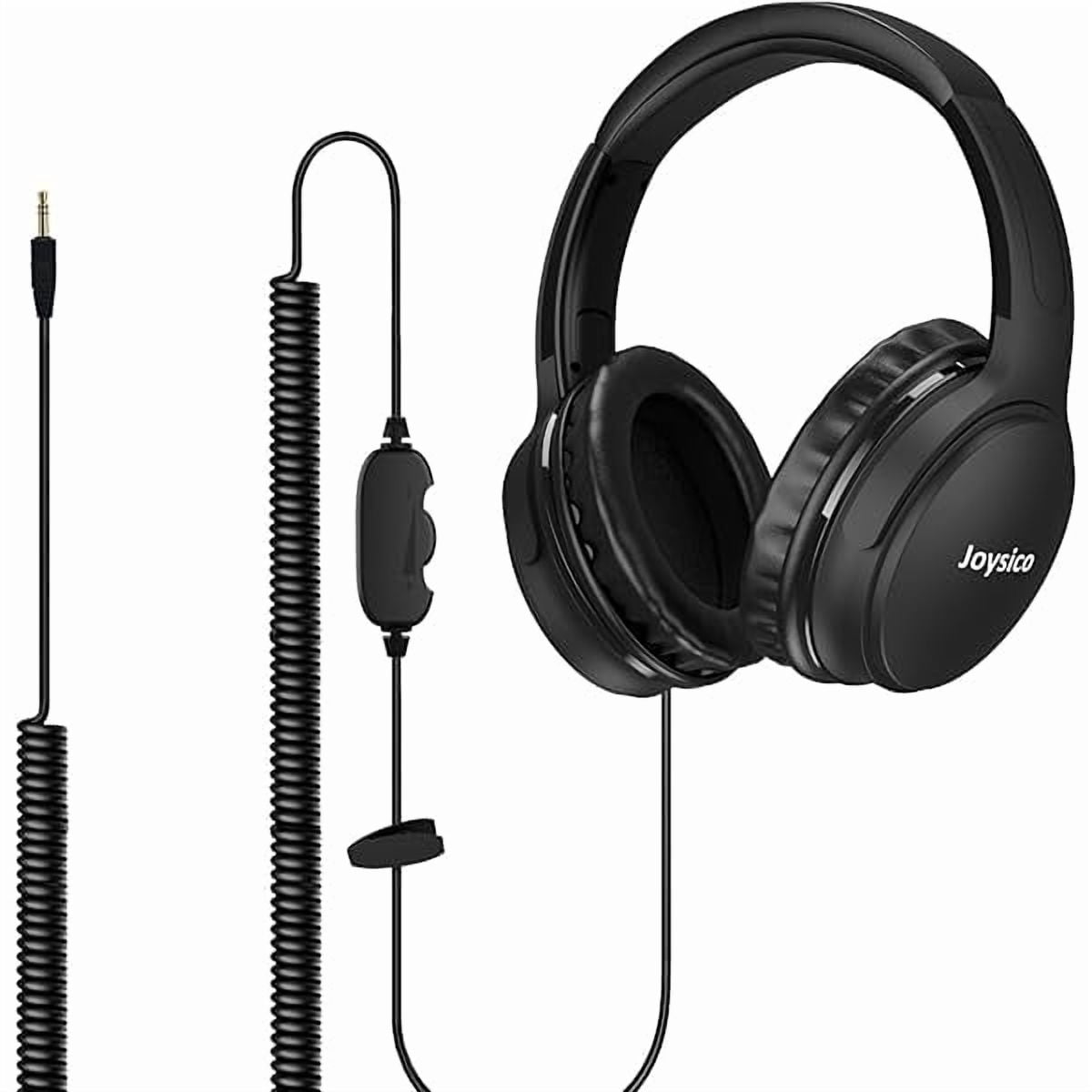 ZLC 19.5Ft / 6M Extra Long Cord Headphones for TV PC with Volume Control, Spring Coiled Cable, 3.5mm AUX, Wired Over Ear Earphones for Seniors Hard of Hearing, Large Comfortable Computer Headset