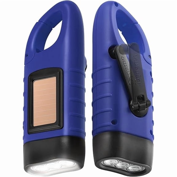 ZLC 2-Pack Hand Crank Solar Powered LED Flashlight, Emergency Survival Flashlight with Dynamo Torch for Outdoor Sports (Blue)