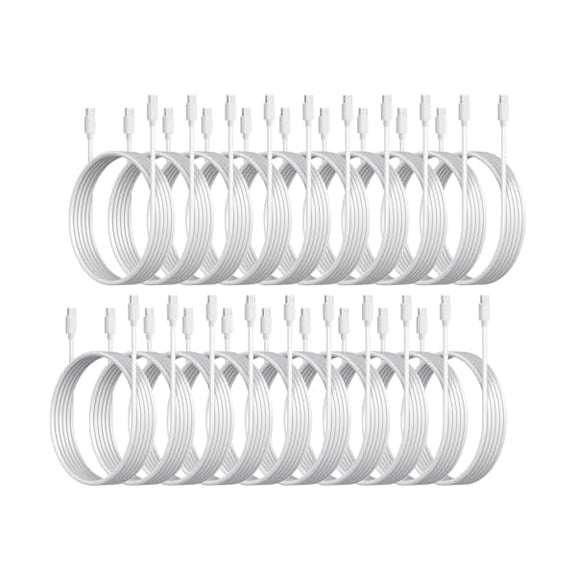 ZLC 20-Pack USB C to C 48W Charger Cable - Bulk USB-C to Type C Multipack White Charging Cords, 3.3ft