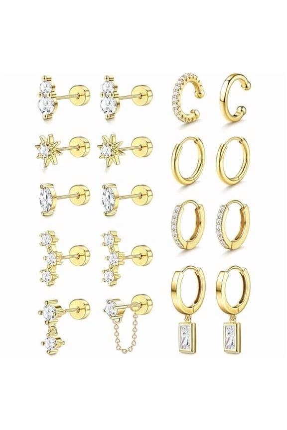 20G Hypoallergenic Flat Back Earrings for Women 316L Surgical Steel Flatback Stud Earrings Trendy Small Huggie Hoops Ear Cuffs Cartilage Earring Stacks Earring Sets for Multiple Piercing