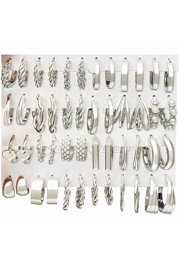 24 Pairs Gold Hoop Earrings Set for Women Hypoallergenic Chunky Chain Twisted Open Hoops Dangle Earring Packs for Birthday Party Christmas Fashion Jewelry Gift