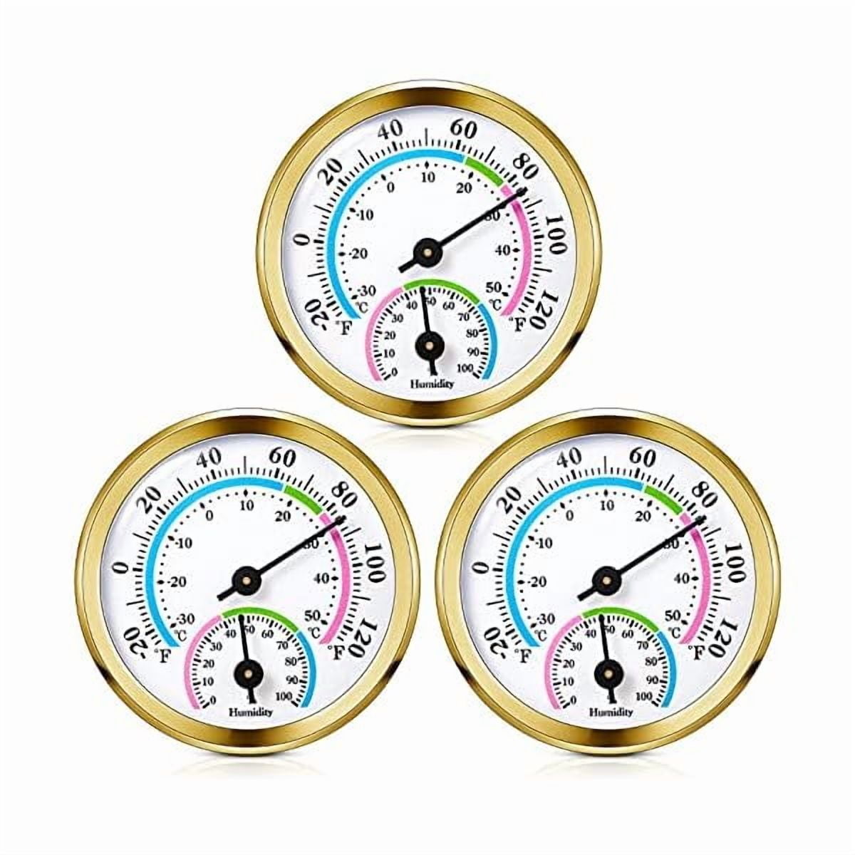 ZLC 3 Pcs Indoor Outdoor Thermometer 2 in 1 Mini Home Temperature Humidity Hygrometer Monitor Gauge for Home Offices Wall(Gold)