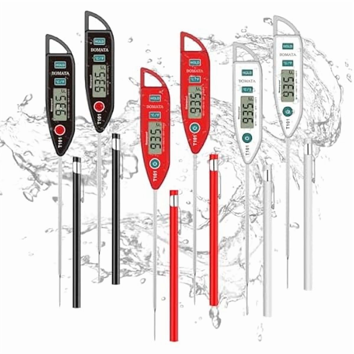 ZLC 6 Pack Waterproof IPX7 Meat Thermometer Instant Read Food Thermometer with Long Probe for Water, Liquid, Kitchen Cooking, Grill,BBQ ! T101 X 6 Pcs (Black & Red & White)…