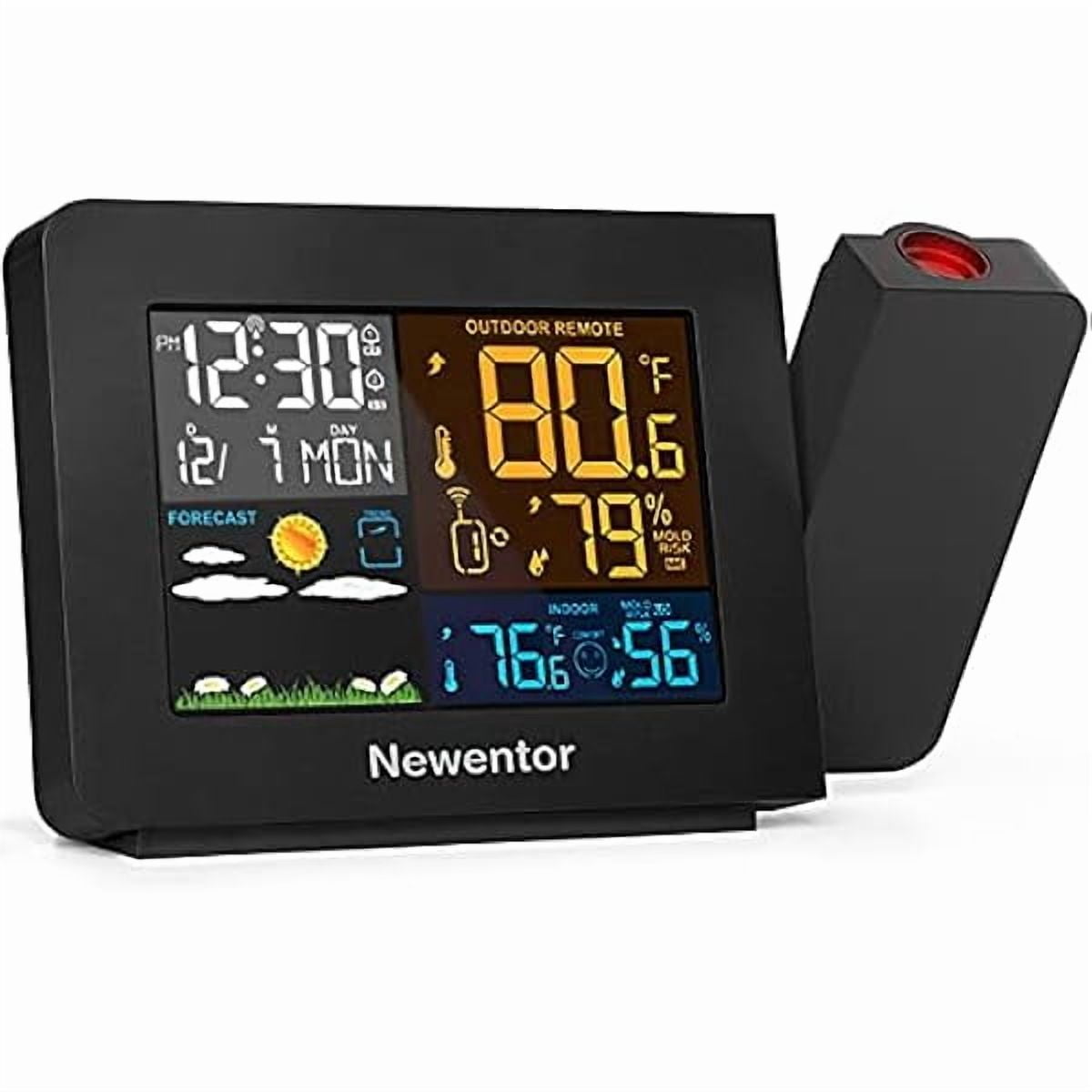 ZLC Atomic Projection Alarm Clock with Weather Station for Bedrooms, Projector Clocks with WWVB Function, Indoor Outdoor Thermometer Wireless, Temperature Humidity Monitor and Weather Forecast