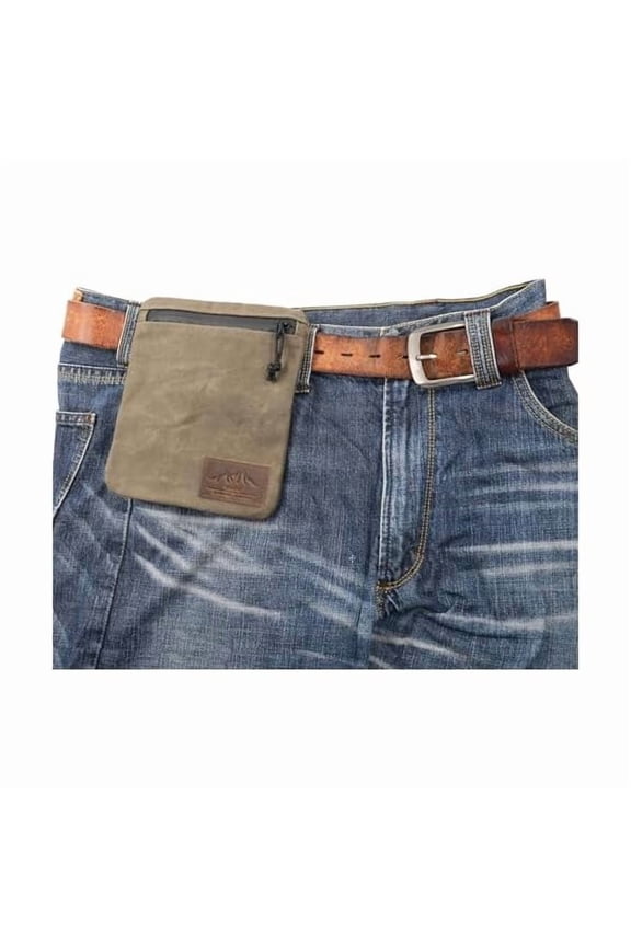 Belt Zipper Pouches for Men Women Compact EDC Pouch, YKK Zipper, Anti-theft Pickpocket Proof Safety Wallets, Waist Pack for Traveling Hiking, Water Resistant, Tough Waxed Canvas, Olive