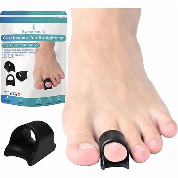 ZLC Big Hammer Toe Straightener - Hammer Toe Corrector for Women and Men - for Curled and Crooked Toes - Hole Diameter 0.61 inches - Black, 6 PCS Large Szie