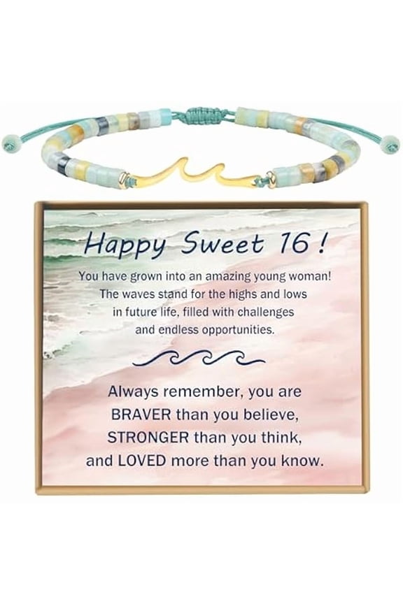 Birthday Gifts for Women, Handmade Wave Bracelet as 13 16 18 21 40 50 60 Year Old Birthday Gifts Idea, Adjustable Natural Stone Bracelet as Happy Birthday Gifts for Her Friends Mother Grandma