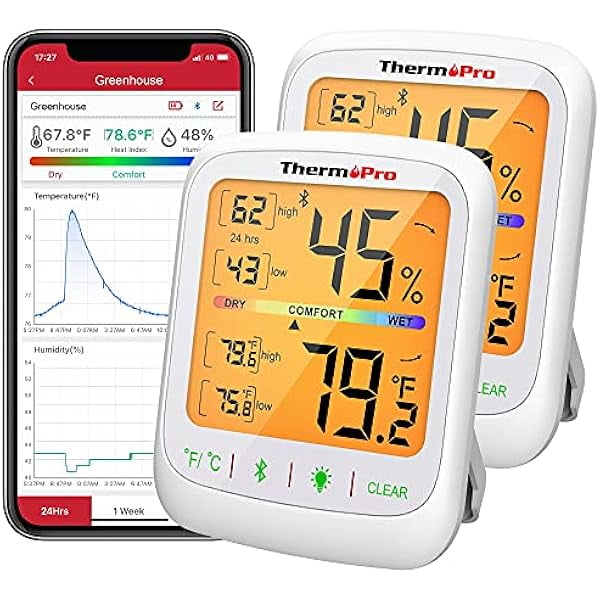 ZLC Bluetooth Hygrometer Thermometer, 260FT Wireless Remote Temp and Humidity Meter, with Large Backlit LCD, Data Storage and Export, Temperature and Humidity Monitor, Max Min Records, 2 Pack