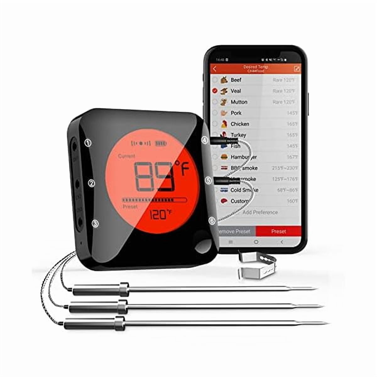 ZLC Bluetooth Meat Thermometer Wireless Grill Thermometer with 3 Probes, Premium Digital Meat Thermometer Food Thermometer Timer Alarm for Smoker, Grill, Oven, Kitchen, Cooking, BBQ