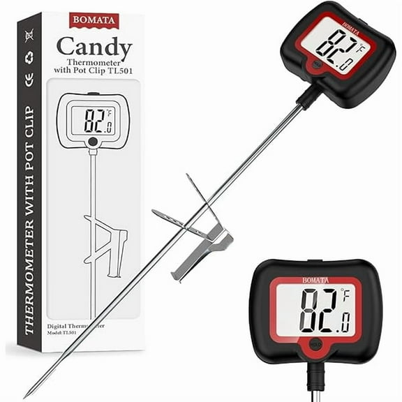 ZLC Candy Thermometer with Pot Clip, Instant Read Cooking Thermometer with 8" Long Probe, Rotating Display, for Candy Making, Food, Candle Making, Liquids, Water, Baking, Sugar, Grilling. Black