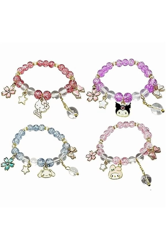 Cute Bracelet Crystal Pearl Bracelets, Anime Elastic Stretch Crystal Bead Bracelet Lovely Cartoon Elastic Beaded Bracelets for Women