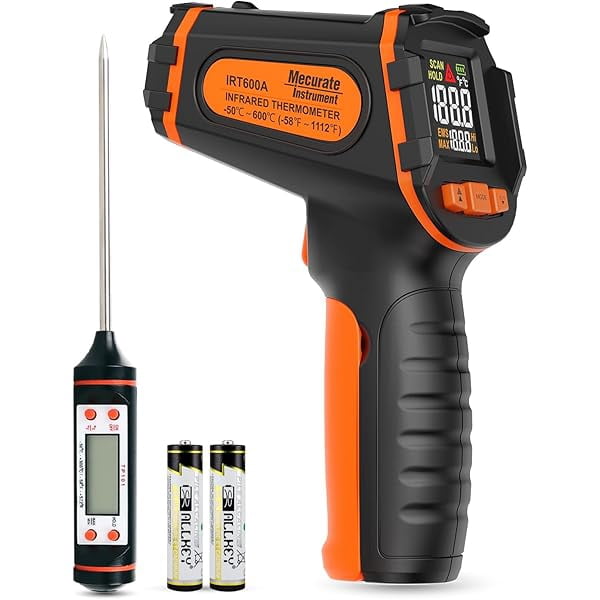 ZLC Digital Infrared Thermometer Gun Non Contact Laser Temperature Gun -58℉～1112℉(-50℃～600℃) Adjustable Emissivity & Max Measure for Cooking/BBQ/Freezer with Food Thermometer