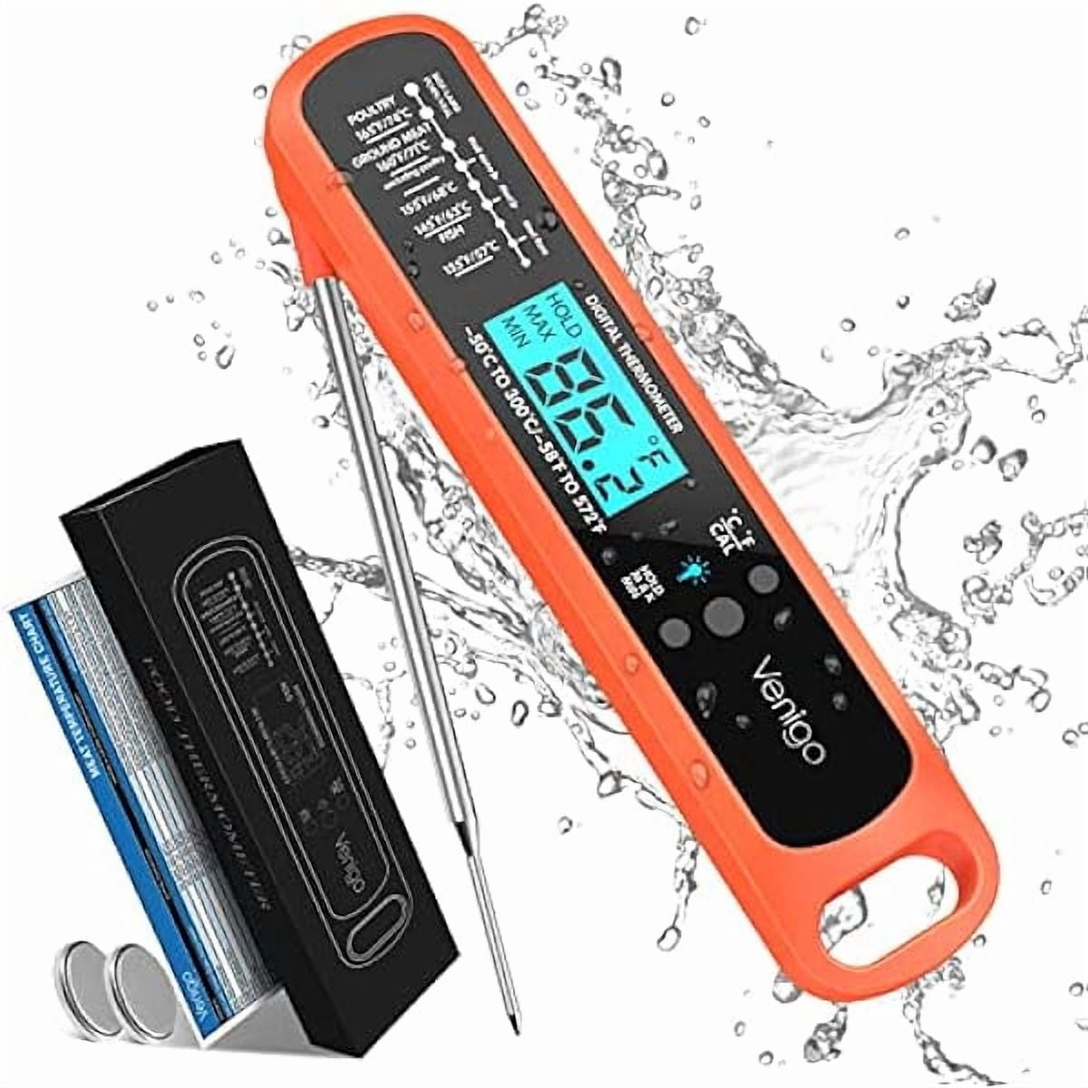 ZLC Digital Meat and Food Thermometer for Cooking and Grilling, Waterproof Instant-Read Cooking Thermometer, Kitchen Probe Thermometer for Baking, Roasting, Smoking, Deep Frying (Orange)